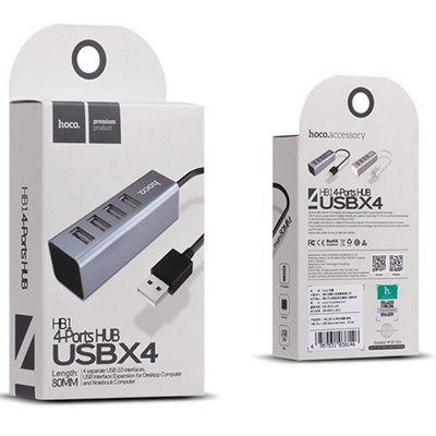 USB HUB HOCO HB1 4USB Line Machine 0.8m Silver /6M/ 00070128 фото