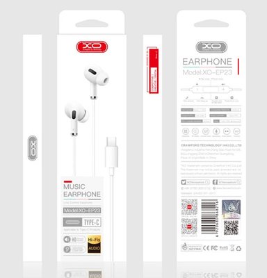 Навушники XO EP23 Type-C music earphone (white) /3M/ 00066868 фото