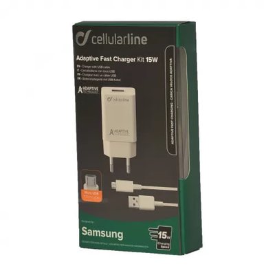 СЗУ Cellularline USB 3A Adaptive Fast Charger + cable microUSB white (ACHSMKIT15WMUSBW) 00022807 фото
