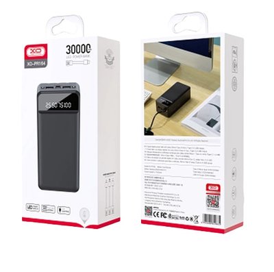 PowerBank XO PR164 with Flashlight 2 USB+Type-C 30000 mAh Black /3M/ 00071833 фото