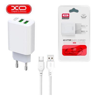 МЗП XO L85C 2USB 12W 2.4A with MicroUSB cable White/6M/ 00065373 фото