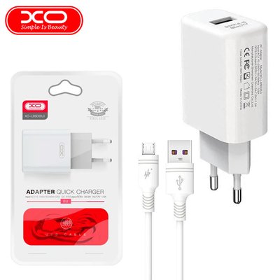 МЗП XO L85D single USB QC3.0 18W 3A with MicroUSB cable White /6M/ 00066546 фото