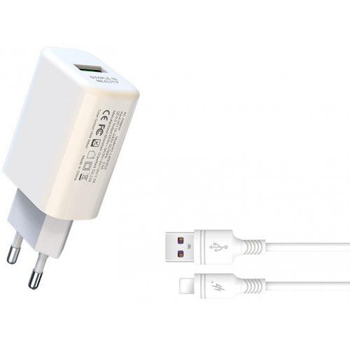 МЗП XO L85D single USB QC3.0 18W 3A with Lightning cable White /6M/ 00066547 фото