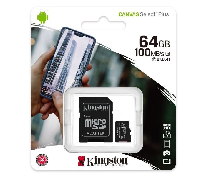 КП microSDXC (UHS-1) Kingston Canvas Select Plus 64Gb class 10 А1 (R-100MB/s) (adapter SD) /6M/ 00041625 фото