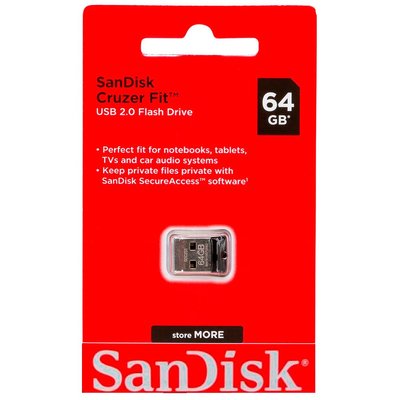 USB 2.0 SanDisk Cruzer Fit 64GB Black/Red /6M/ 00063772 фото
