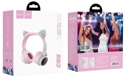Bluetooth навушники HOCO W27 CAT EAR Pink&Grey /3M/ 00058496 фото